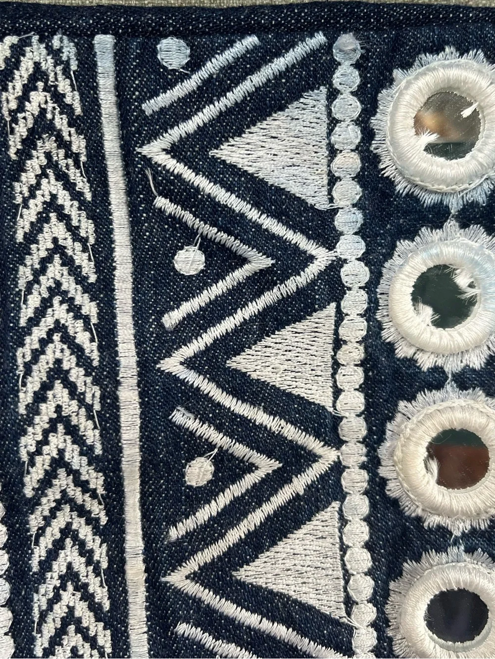 Kim Seybert Navy & White Embroidered and Mirrors Tassel Pillow Cover 100% Cotton